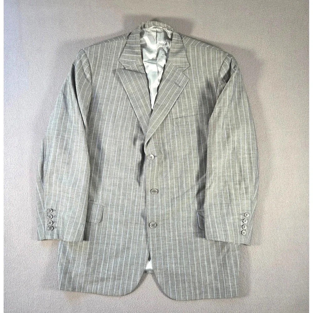 Holland & Sherry Blazer Mens 44L Grey Pinstripe Sport Coat Tom James Fil A Mano